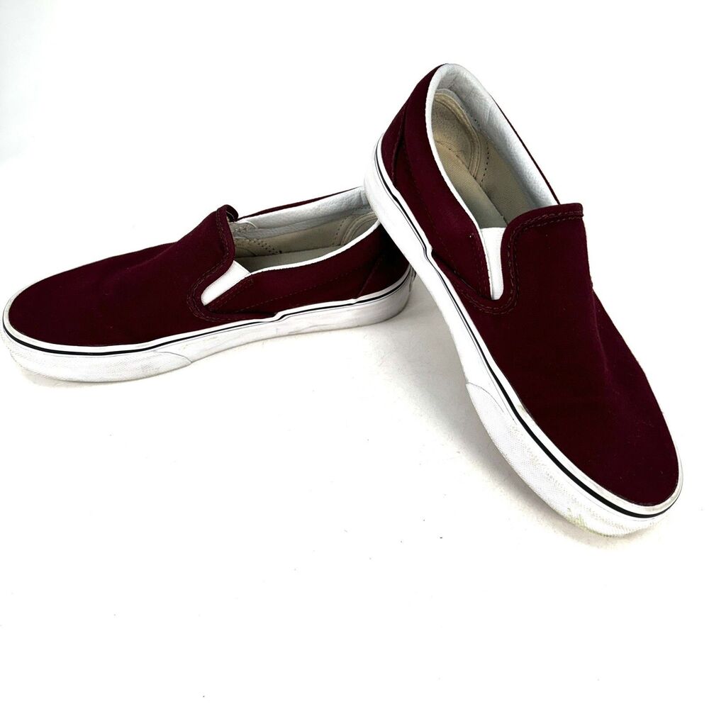 Vans Off The Wall Maroon Slip On Shoes Womens 7 Mens 5.5 Skateboarding Casual